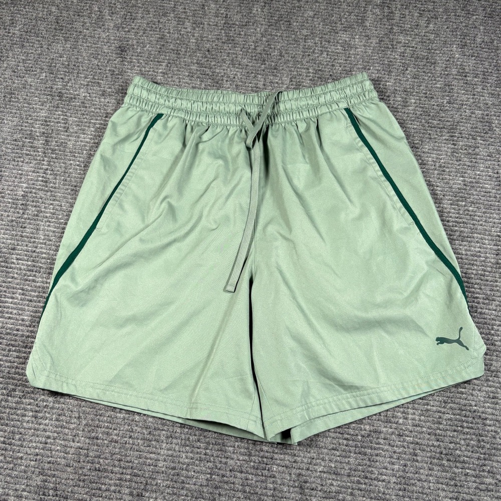 Puma Mens Large Sage Green Athletic Gym Training Shorts Elastic Waist 3726